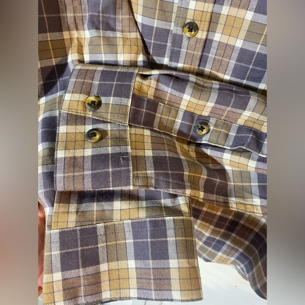 Columbia Shades of Brown Plaid Long Sleeve Button Up Shirt, Size M - Picture 5 of 7